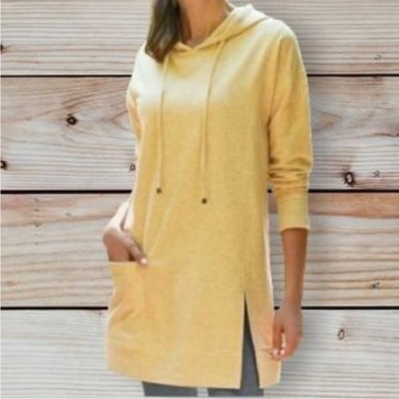 Soft Surroundings Soho Yellow French Terry Hoodie Sweatshirt Cotton/ Polyester - Picture 1 of 8